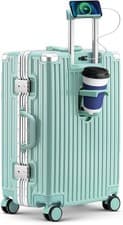 20 Inch Aluminum Frame Zipperless Carry-On: TSA Lock, USB, Cup & Phone Holder