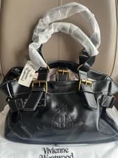 Vivienne Westwood Tote Bag Orb Embossed Black Shoulder Leather Handbag